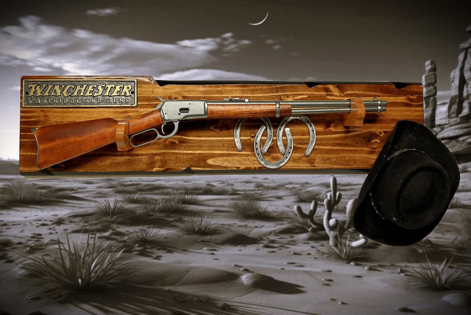 Walker Wood Gifts Lever Action Rustic Winchester Carbine Rifle Display Faux Live Edge Ranch Country Home Cabin Décor Collector Gift