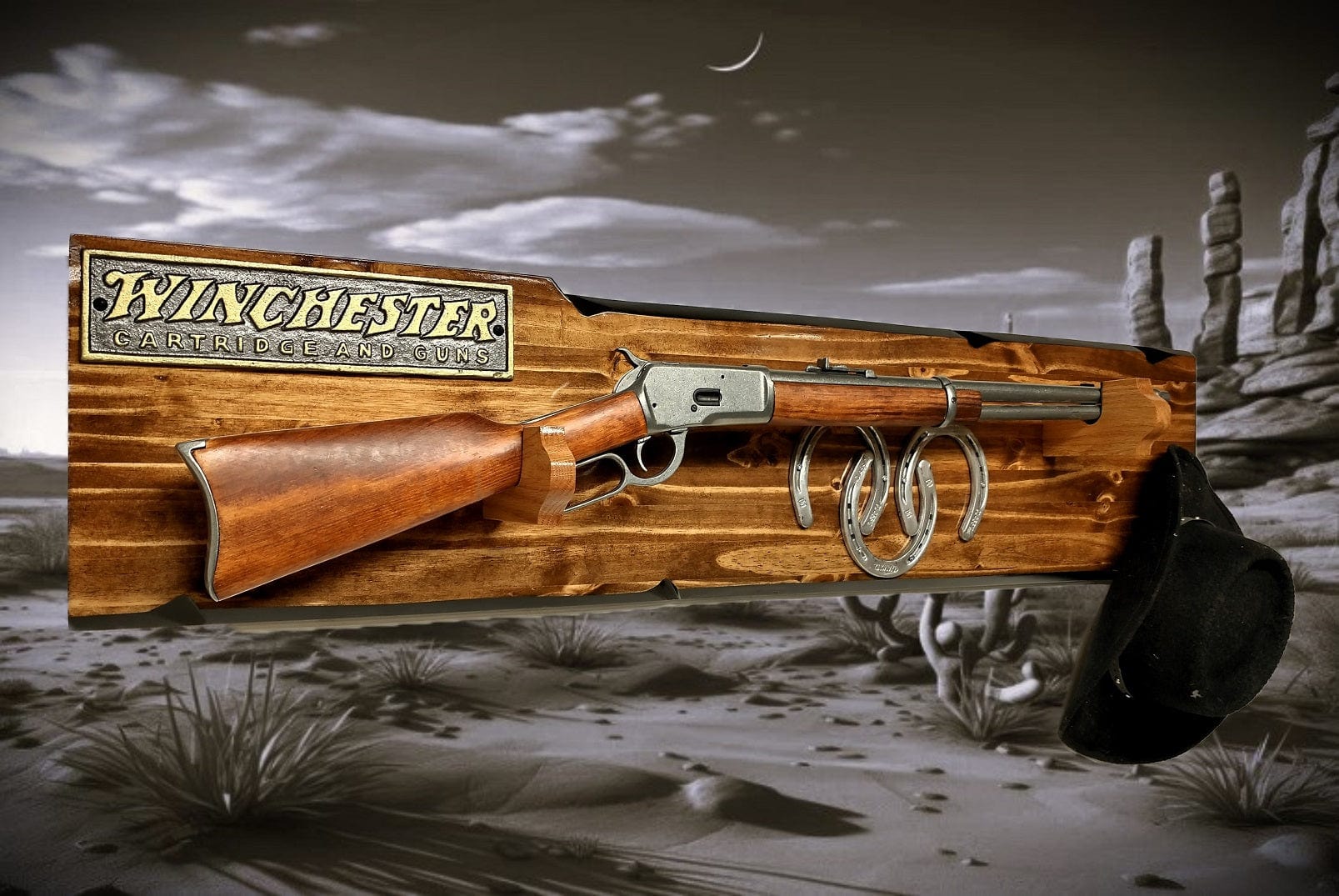 Walker Wood Gifts Lever Action Rustic Winchester Carbine Rifle Display Faux Live Edge Ranch Country Home Cabin Décor Collector Gift