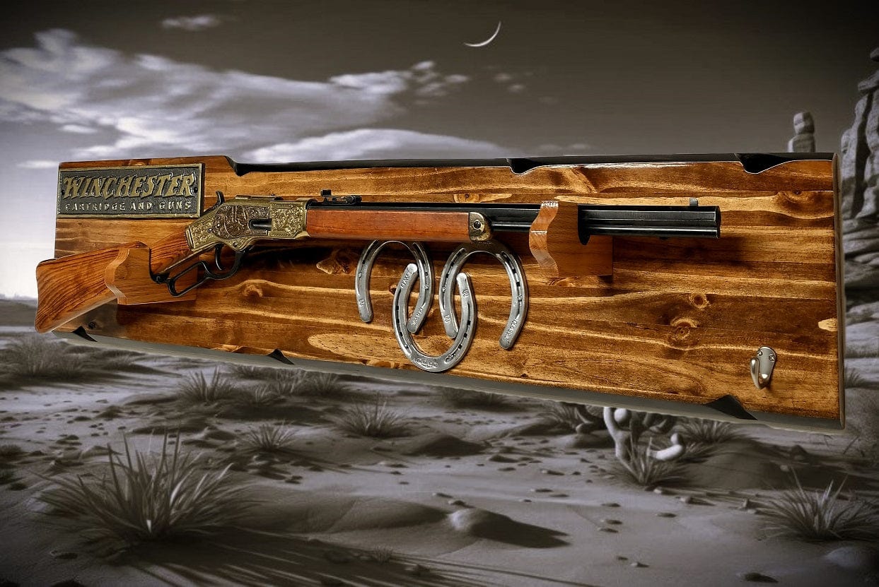 Walker Wood Gifts Lever Action Rustic Winchester Carbine Rifle Display Faux Live Edge Ranch Country Home Cabin Décor Collector Gift