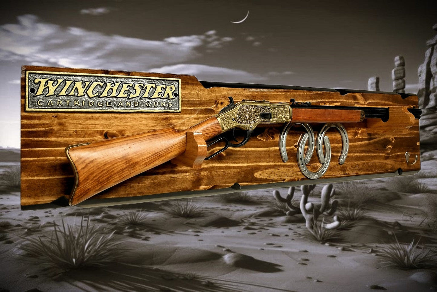 Walker Wood Gifts Lever Action Rustic Winchester Carbine Rifle Display Faux Live Edge Ranch Country Home Cabin Décor Collector Gift