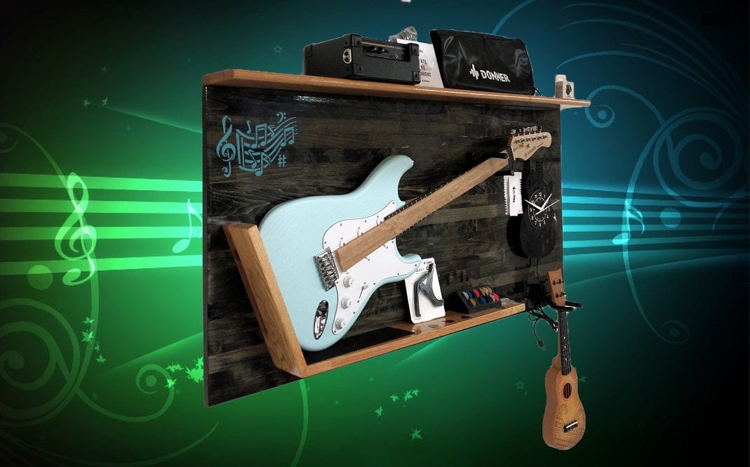 Walker Wood Gifts Musical Display COMPLETE Electric Donner Guitar Unique Traditional 2 place Wall Display Accessories Included Gift Musical