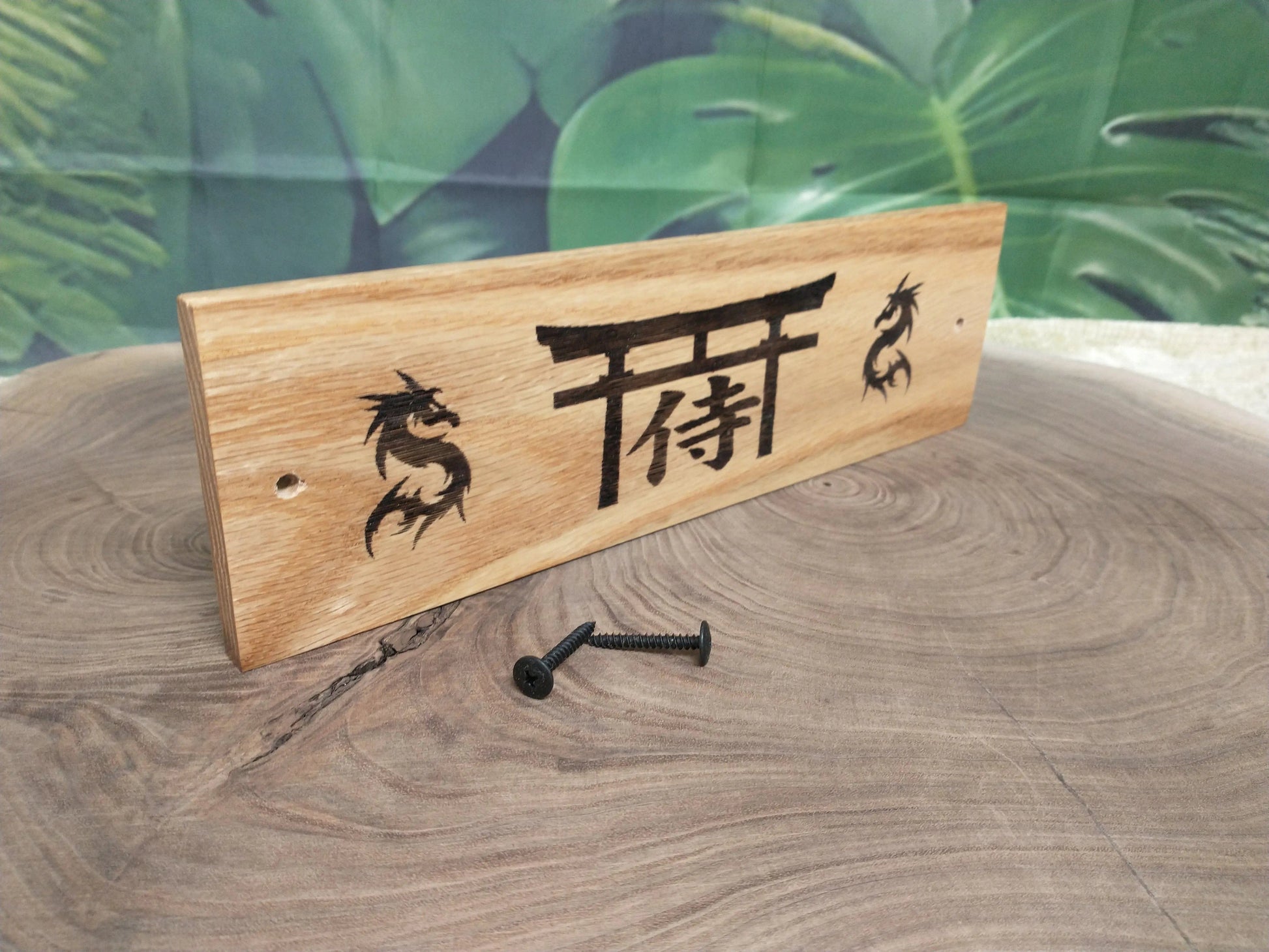 Walker Wood Gifts Novelties Beautiful Oak Dragon Pyrography Burned Samurai Bushido Code of Honor Decor Gift