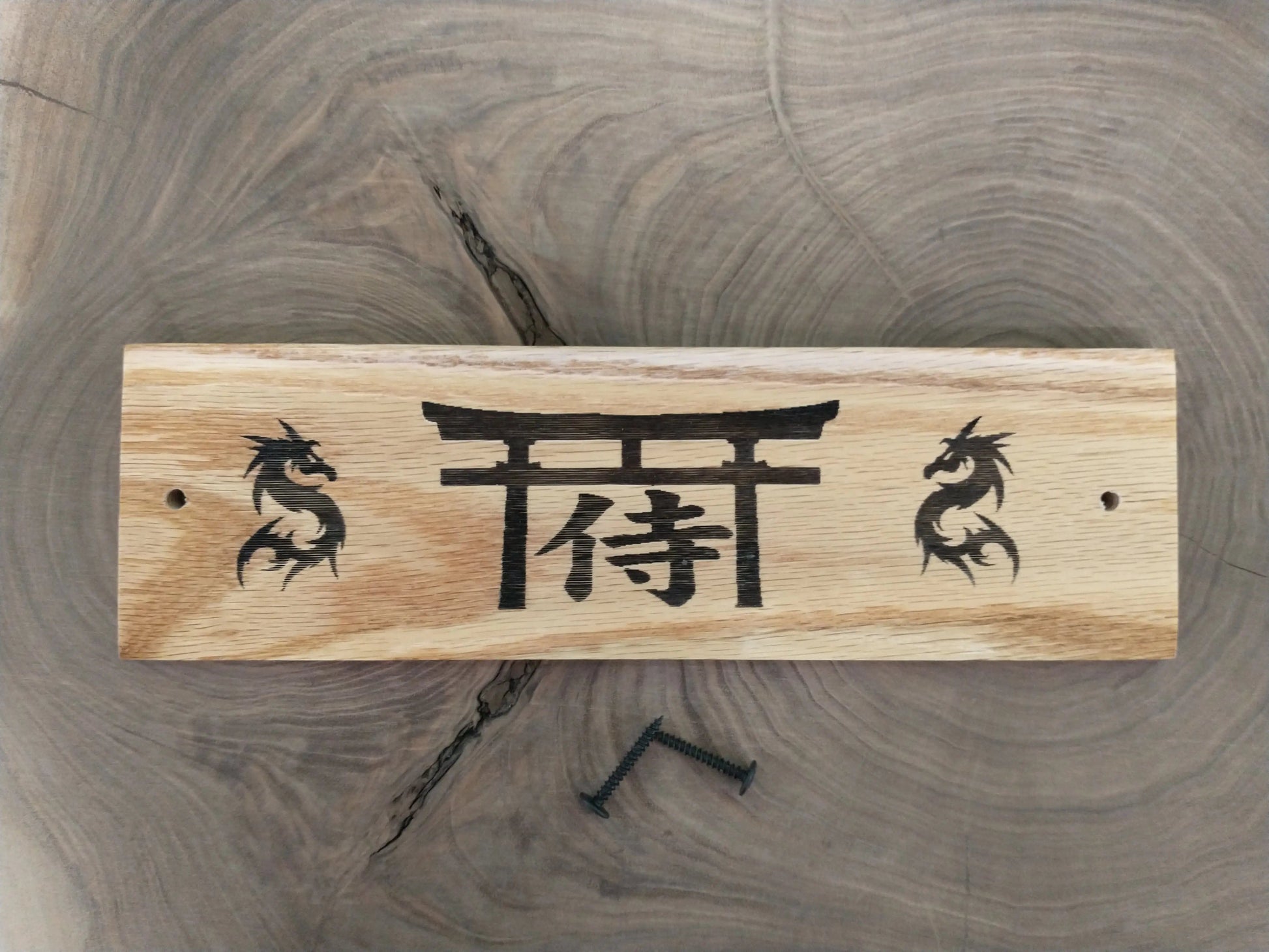 Walker Wood Gifts Novelties Beautiful Oak Dragon Pyrography Burned Samurai Bushido Code of Honor Decor Gift