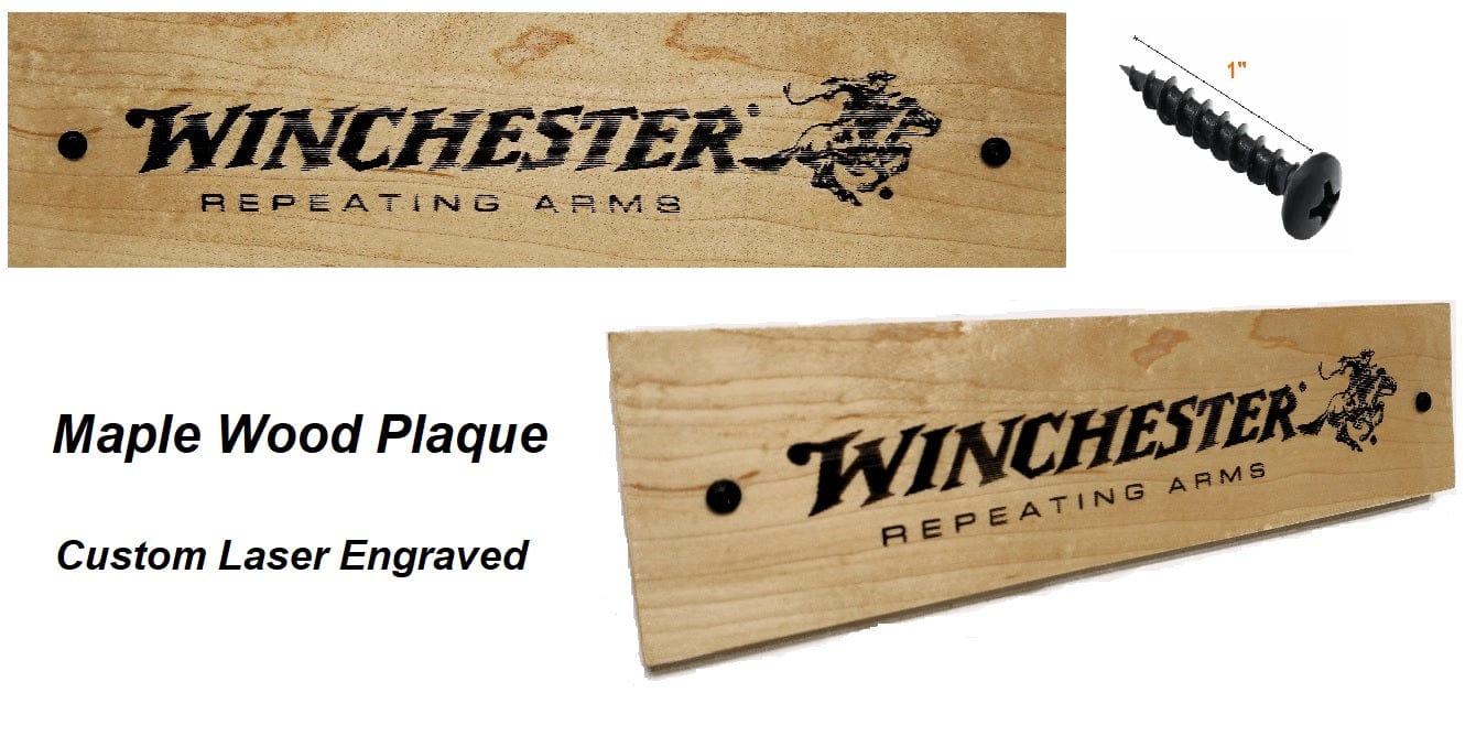 Walker Wood Gifts Novelties Rustic Maple Winchester Gun Plaque, Laser Burned, Ranch Cowboy Decor Gift