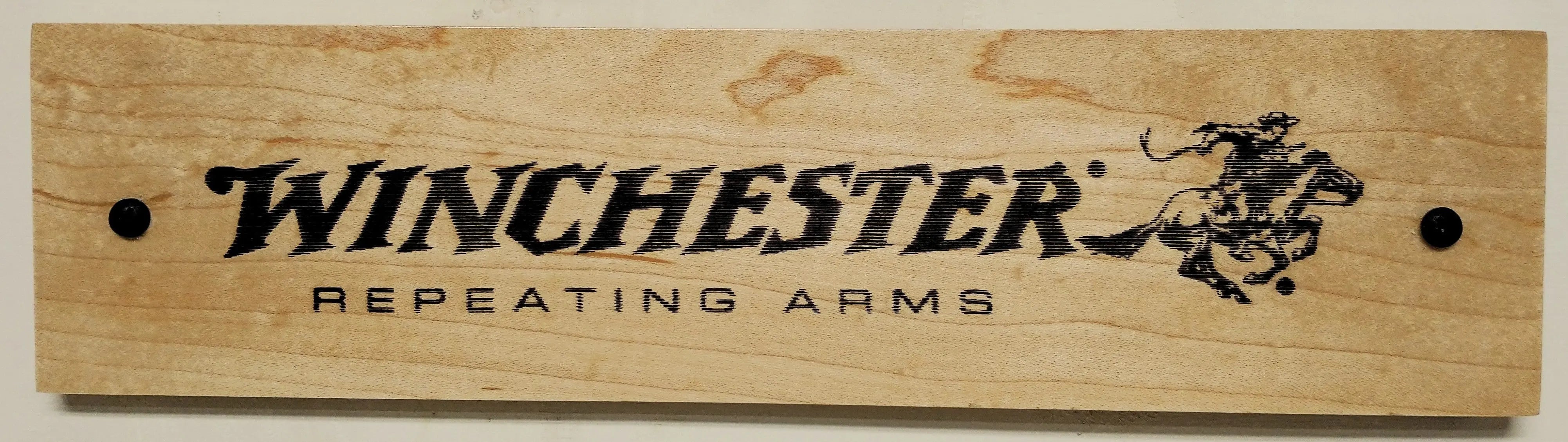 Rustic Maple Winchester Gun Plaque, Laser Burned, Ranch Cowboy Decor