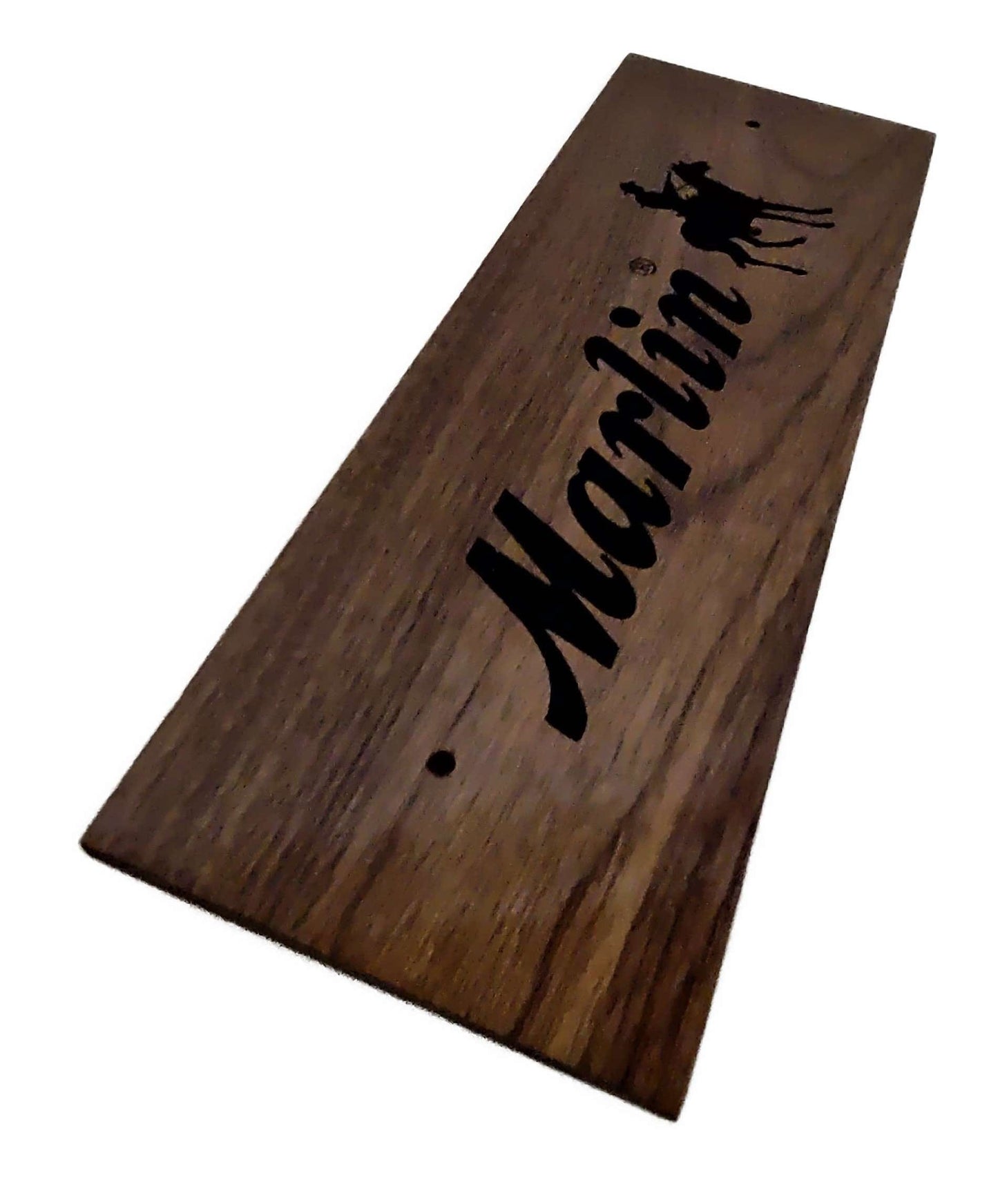 Walker Wood Gifts Novelties Rustic Walnut Marlin Gun Plaque, Laser Burned, Ranch Cowboy Decor Gift