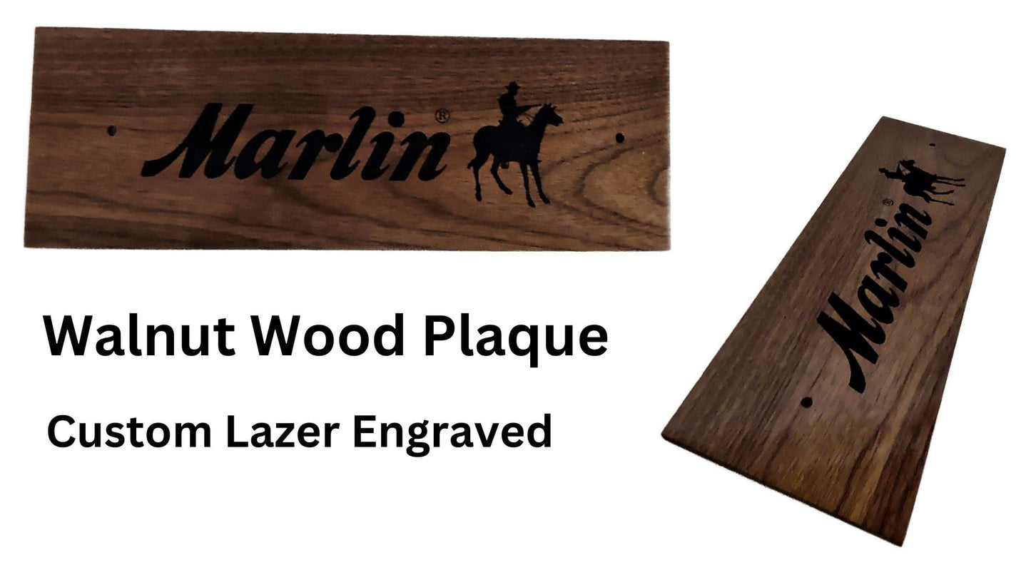 Walker Wood Gifts Novelties Rustic Walnut Marlin Gun Plaque, Laser Burned, Ranch Cowboy Decor Gift