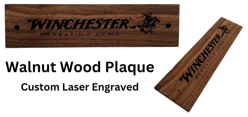 Walker Wood Gifts Novelties Rustic Walnut Winchester Gun Plaque, Laser Burned, Ranch Cowboy Decor Gift