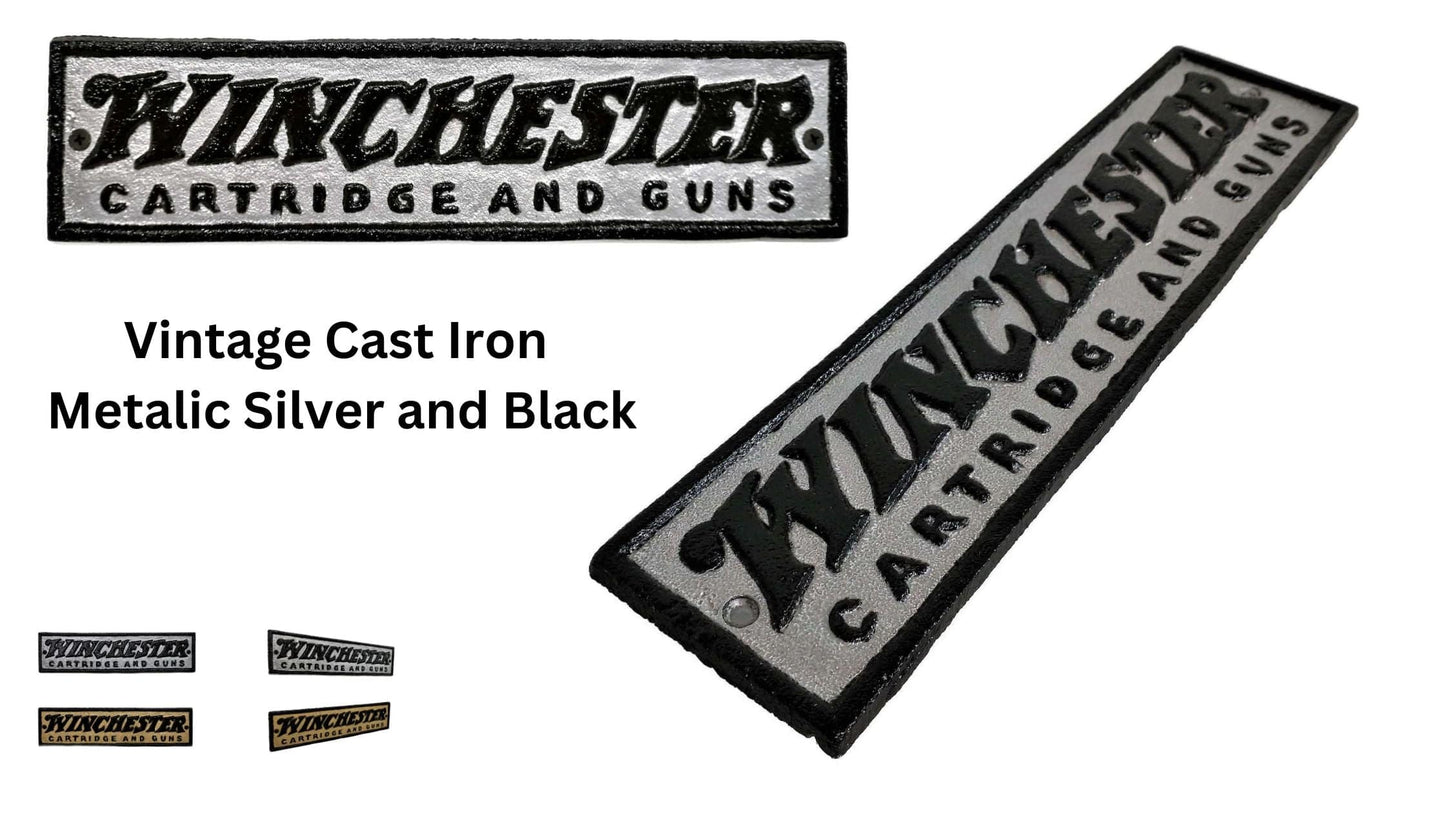 Walker Wood Gifts Novelties Vintage Metallic SILVER Black Cast Iron Winchester Cartridge and Guns Plaque Ranch Cowboy Gift Decor