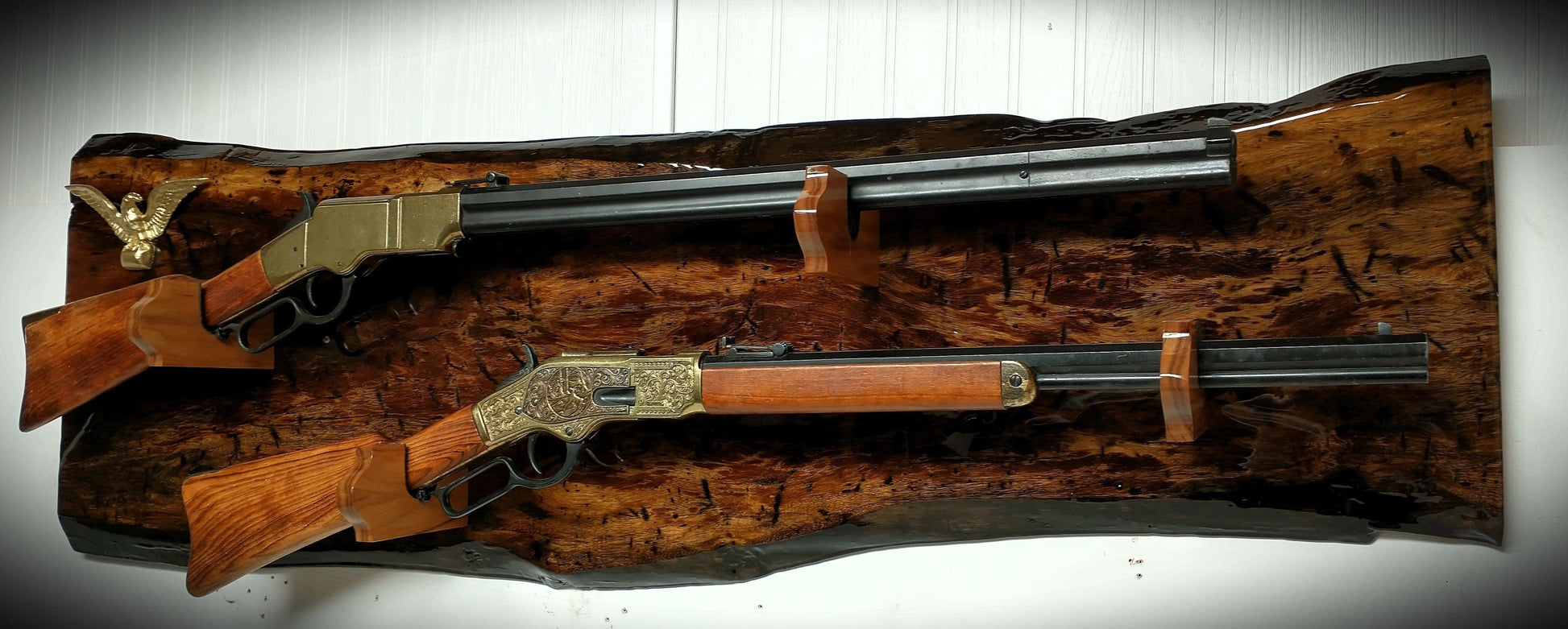 Walker Wood Gifts One of a Kind Rustic 2 Place Rosewood Lever Action Wall Display Collector Gift