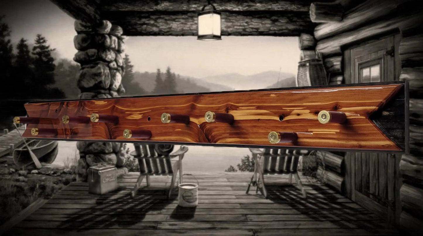 Walker Wood Gifts Red Cedar Coat Hat Rack with Gunshot Shell Hooks – Rustic Wall Decor