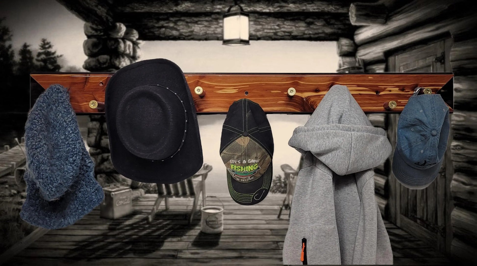 Walker Wood Gifts Red Cedar Coat Hat Rack with Gunshot Shell Hooks – Rustic Wall Decor
