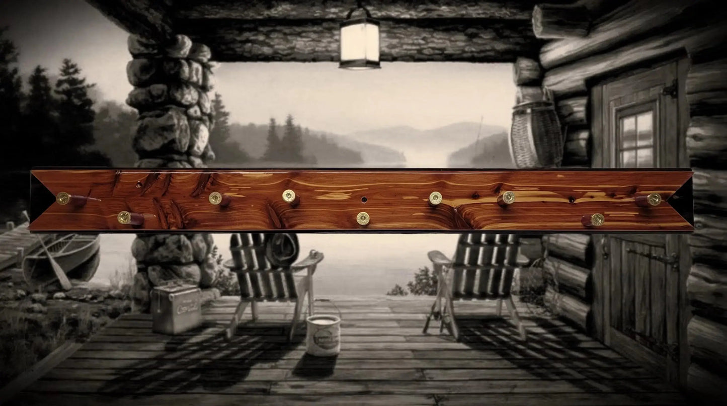 Walker Wood Gifts Red Cedar Coat Hat Rack with Gunshot Shell Hooks – Rustic Wall Decor