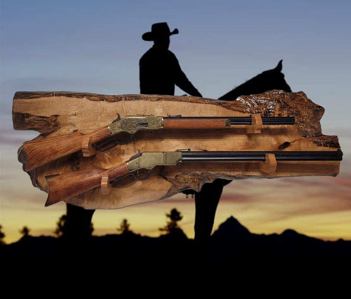 Walker Wood Gifts Rustic 2 Place Lever Action Wall Display Beautiful Live Edge Cherry Perfect Collector's Gift!