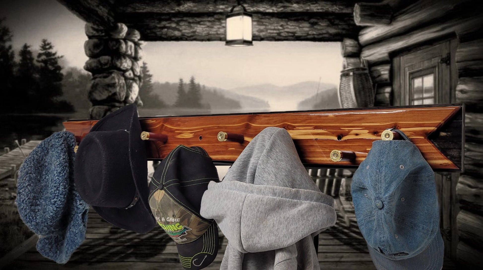 Walker Wood Gifts Rustic Coat Racks Red / Hanging / Bedroom Beautiful Unique Red Cedar Coat Hat Display Rack 9 Gunshot Shells Perfect Gift