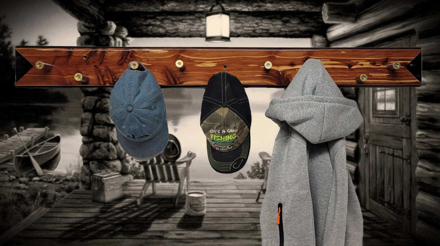 Walker Wood Gifts Rustic Coat Racks Red / Hanging / Bedroom Beautiful Unique Red Cedar Coat Hat Display Rack 9 Gunshot Shells Perfect Gift
