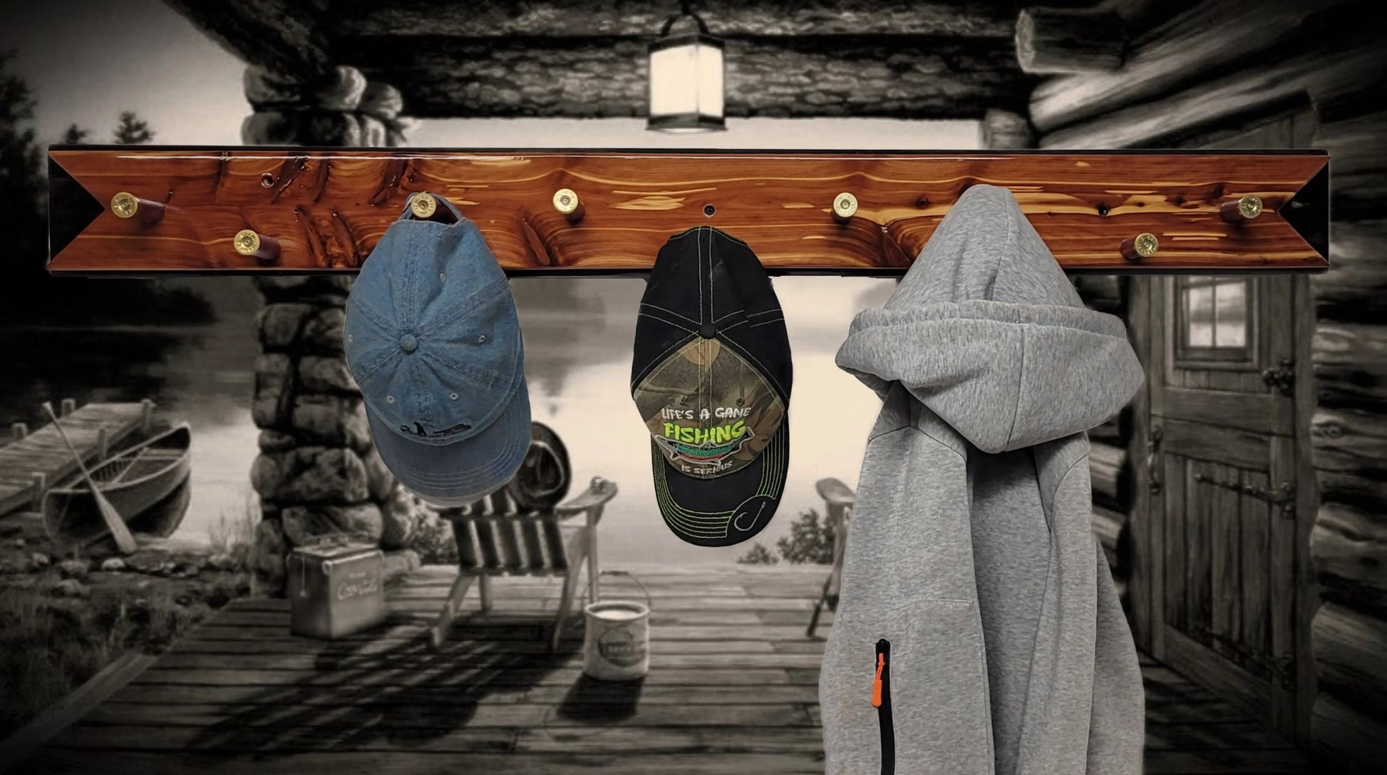 Walker Wood Gifts Rustic Coat Racks Red / Hanging / Bedroom Beautiful Unique Red Cedar Coat Hat Display Rack 9 Gunshot Shells Perfect Gift