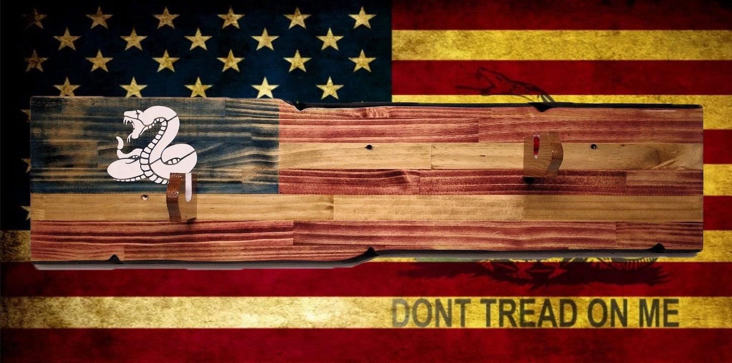 Walker Wood Gifts Rustic Don't Tread On Me Rifle Display Faux Live Edge Knotty Pine Gun Rack Décor Collectors Gift