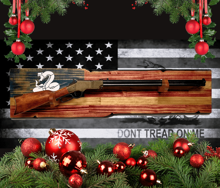 Walker Wood Gifts Rustic Don't Tread On Me Rifle Display Faux Live Edge Knotty Pine Gun Rack Décor Collectors Gift