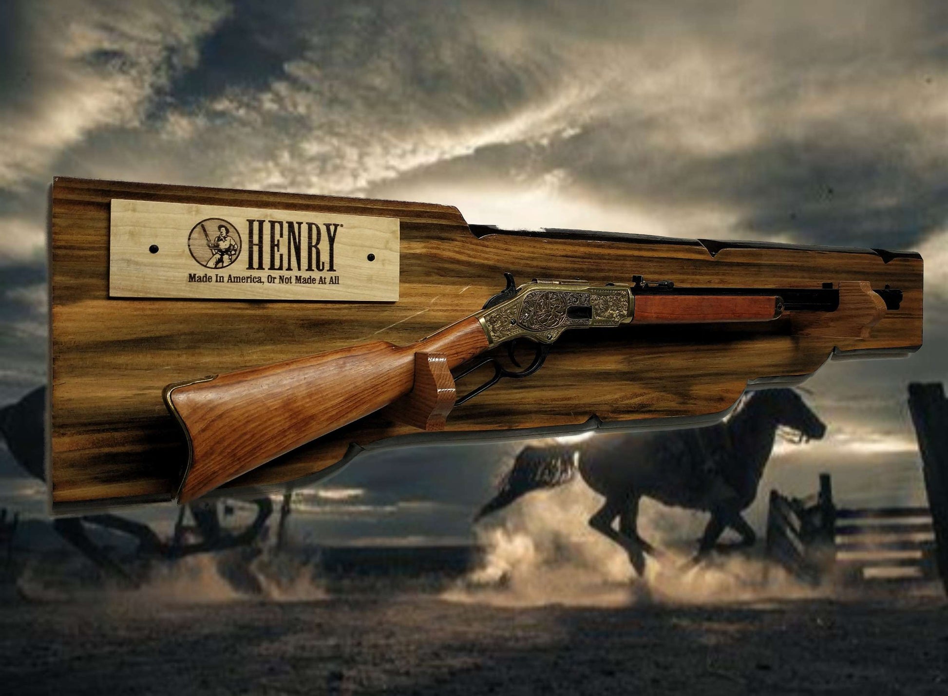 Walker Wood Gifts Rustic Henry Display For Lever Action Rifle Knotty Pine Faux Live Edge Cabin Décor Collectors Gift