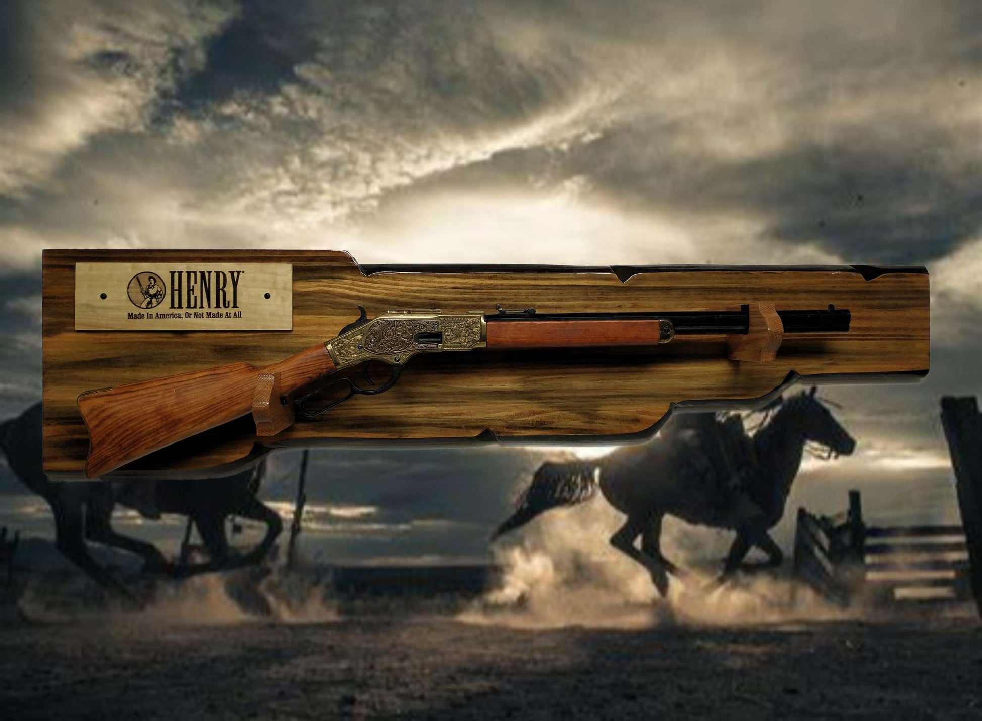Walker Wood Gifts Rustic Henry Display For Lever Action Rifle Knotty Pine Faux Live Edge Cabin Décor Collectors Gift