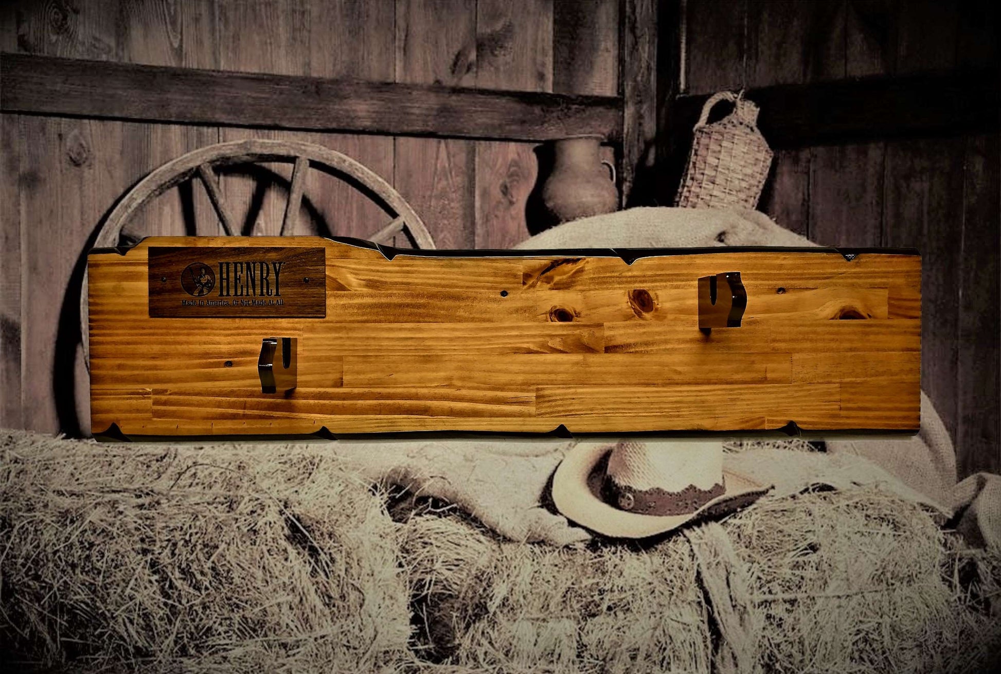 Walker Wood Gifts Rustic Henry Gun Display For Lever Action Rifle Knotty Pine Faux Live Edge Cabin Décor Collectors Gift
