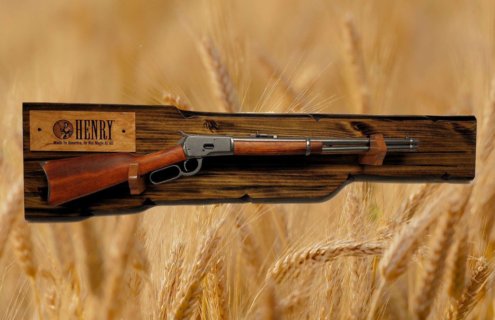 Walker Wood Gifts Rustic Henry Gun Rack Display For Lever Action Rifle Faux Live Edge Knotty Pine Cabin Décor Collectors Gift