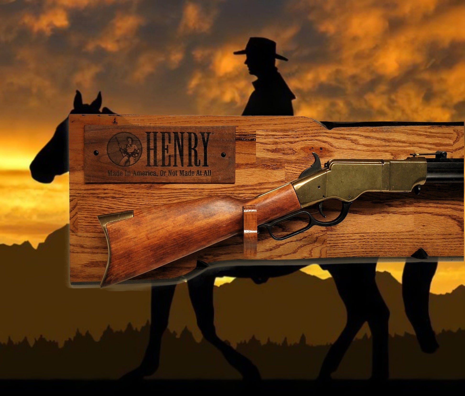 Walker Wood Gifts Rustic Henry Lever Action Rifle Display Faux Live Edge Gun Rack Cabin Oak Décor Collectors Gift