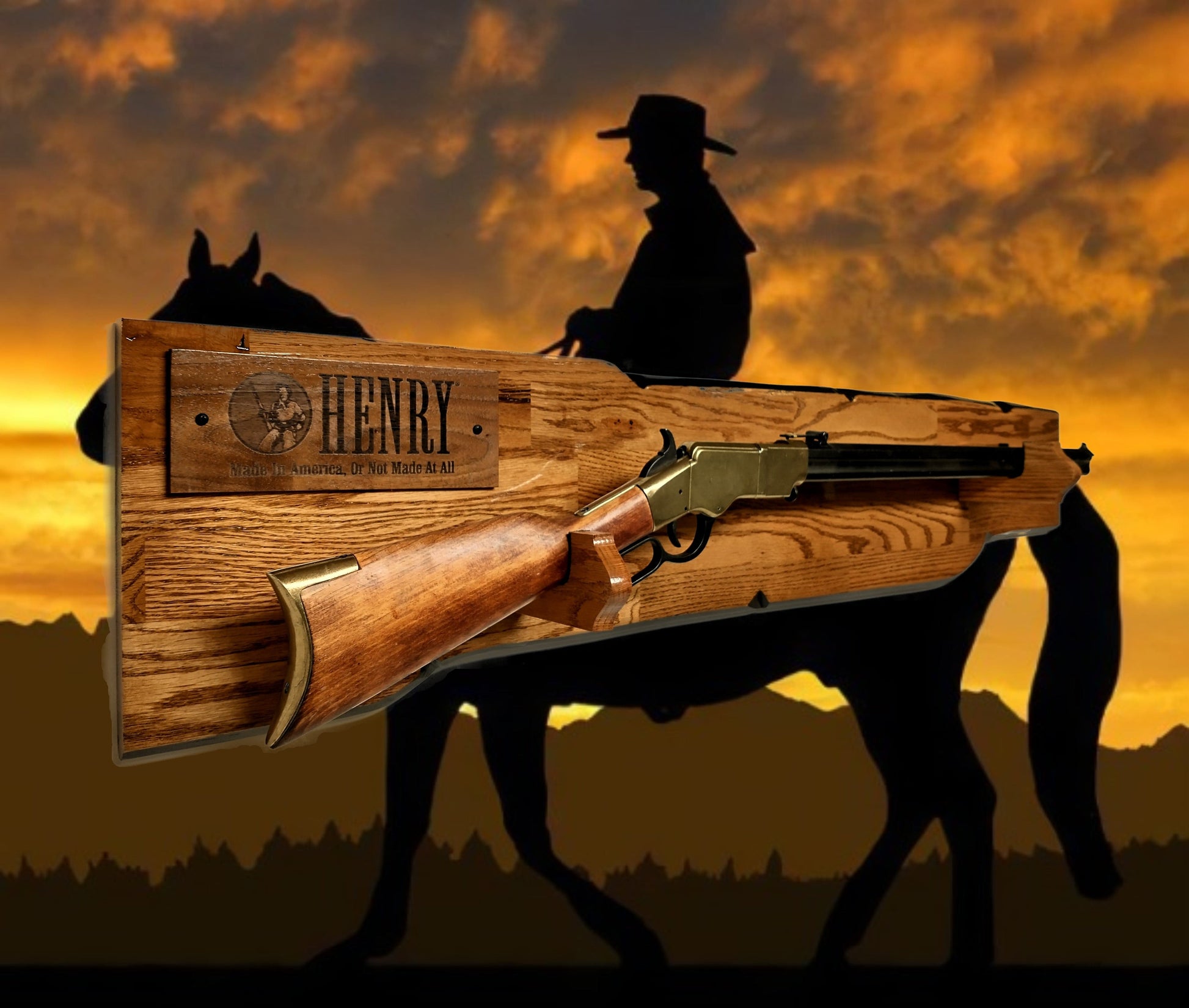 Walker Wood Gifts Rustic Henry Lever Action Rifle Display Faux Live Edge Gun Rack Cabin Oak Décor Collectors Gift