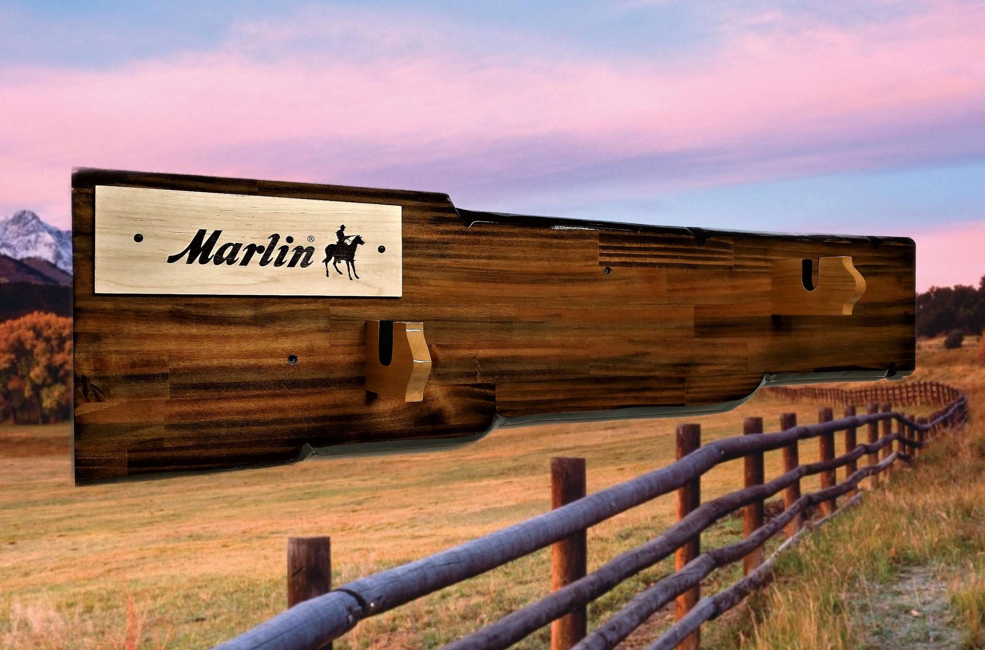 Walker Wood Gifts Rustic Knotty Pine Marlin Display For Lever Action Rifle Faux Live Edge Cabin Décor Collectors Gift