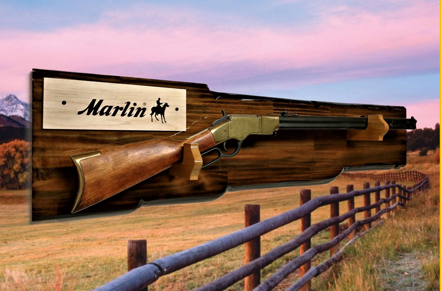 Walker Wood Gifts Rustic Knotty Pine Marlin Display For Lever Action Rifle Faux Live Edge Cabin Décor Collectors Gift
