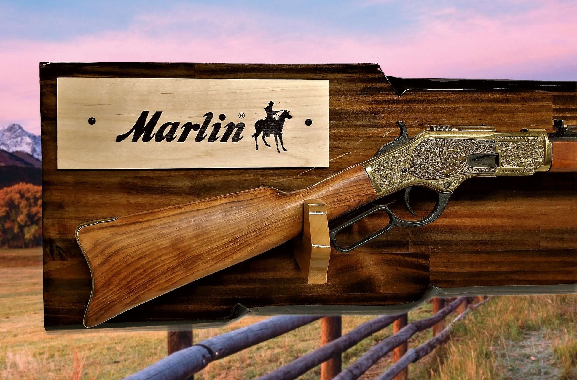 Walker Wood Gifts Rustic Knotty Pine Marlin Display For Lever Action Rifle Faux Live Edge Cabin Décor Collectors Gift