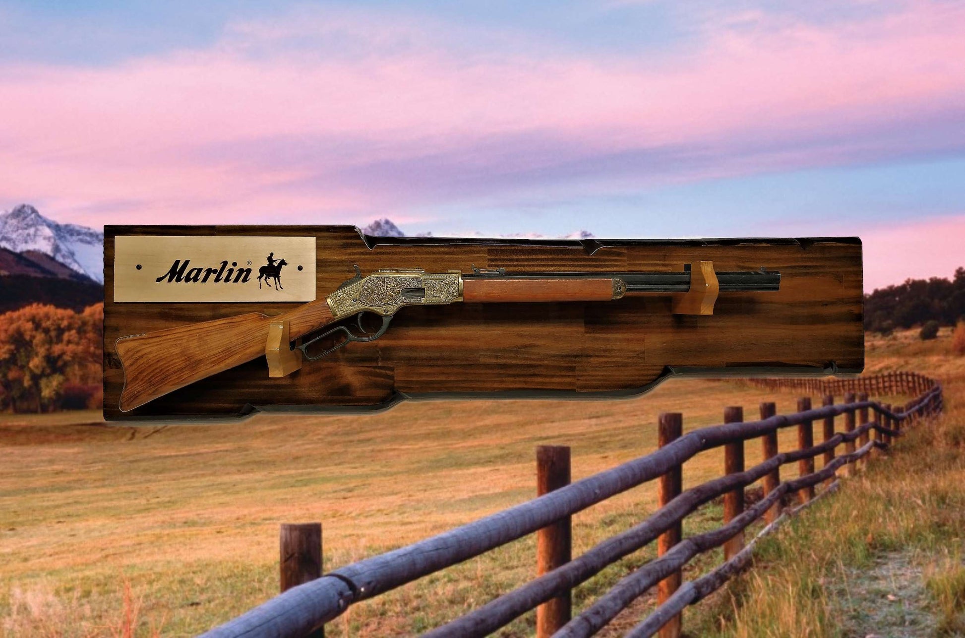 Walker Wood Gifts Rustic Knotty Pine Marlin Display For Lever Action Rifle Faux Live Edge Cabin Décor Collectors Gift