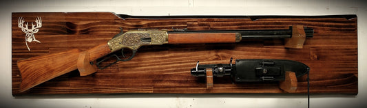 Walker Wood Gifts Rustic Lever Action Gun Rack Display Rifle Faux Live Edge Knife Hunting Cabin Décor Collectors Gift