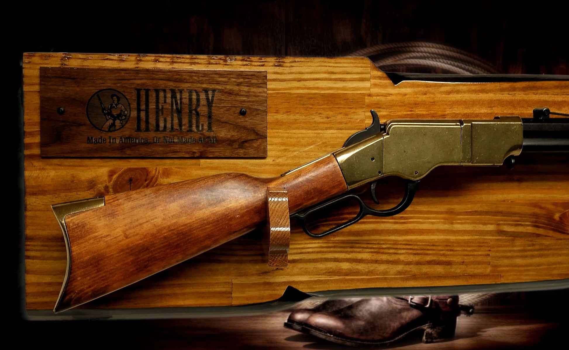 Walker Wood Gifts Rustic Lever Action Henry Gun Display Rifle Faux Live Edge Knotty Pine Cabin Décor Collectors Gift