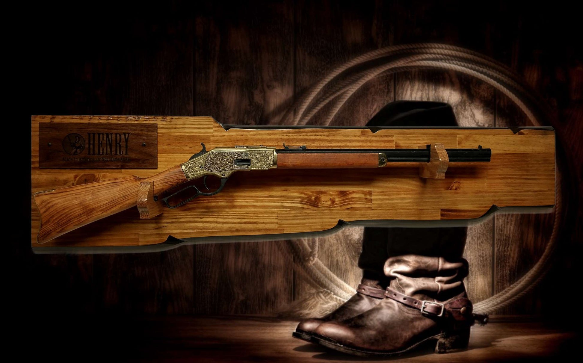 Walker Wood Gifts Rustic Lever Action Henry Gun Display Rifle Faux Live Edge Knotty Pine Cabin Décor Collectors Gift