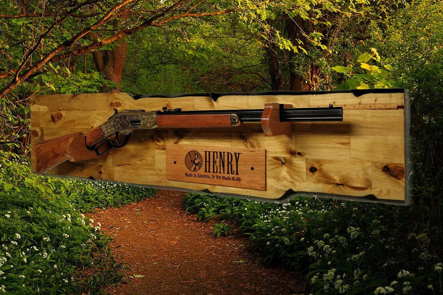 Walker Wood Gifts Rustic Lever Action Henry Gun Rack Display for Rifles, Knotty Pine Cabin Décor Perfect Collectors Gifts