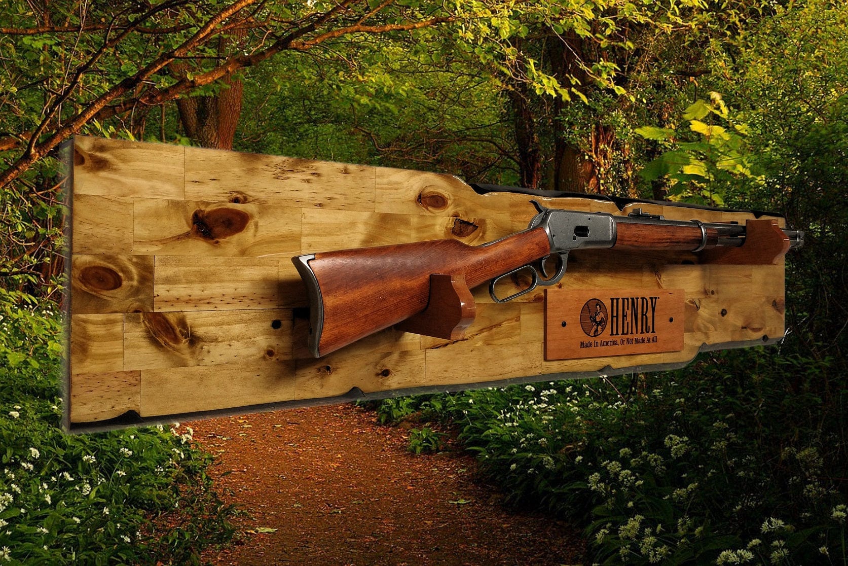 Walker Wood Gifts Rustic Lever Action Henry Gun Rack Display for Rifles, Knotty Pine Cabin Décor Perfect Collectors Gifts