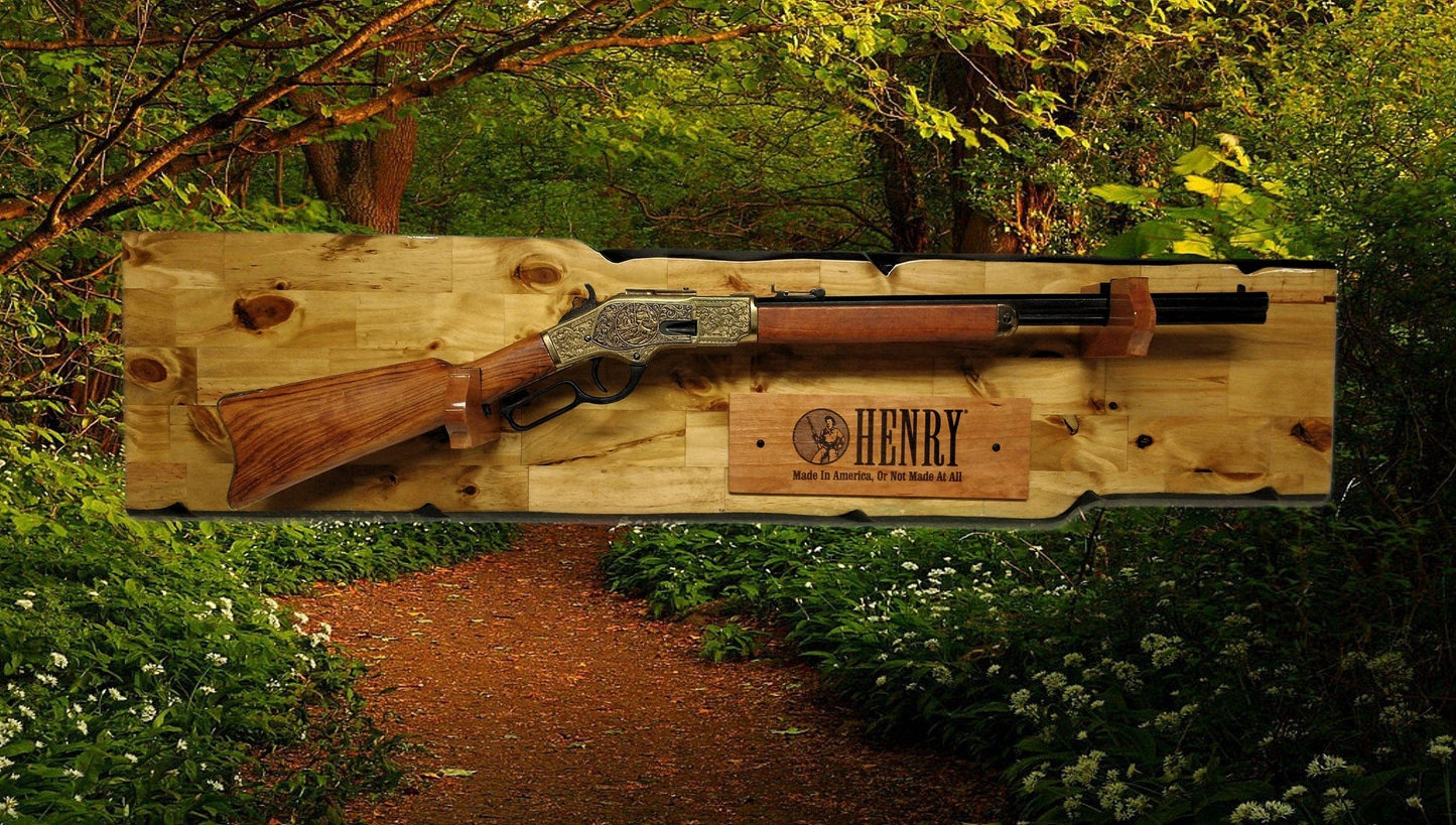 Walker Wood Gifts Rustic Lever Action Henry Gun Rack Display for Rifles, Knotty Pine Cabin Décor Perfect Collectors Gifts