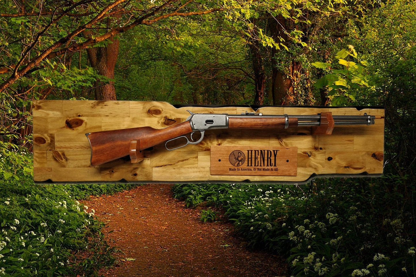 Walker Wood Gifts Rustic Lever Action Henry Gun Rack Display for Rifles, Knotty Pine Cabin Décor Perfect Collectors Gifts