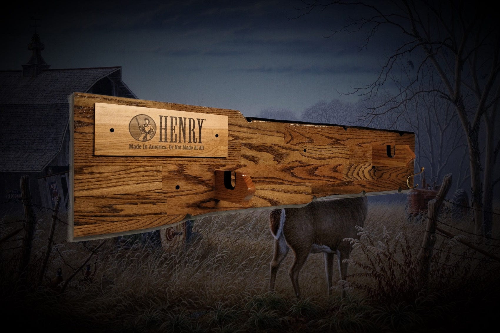 Walker Wood Gifts Rustic Lever Action Henry Rifle Display Faux Live Edge Oak  Gun Rack Cabin Décor Collectors Gift