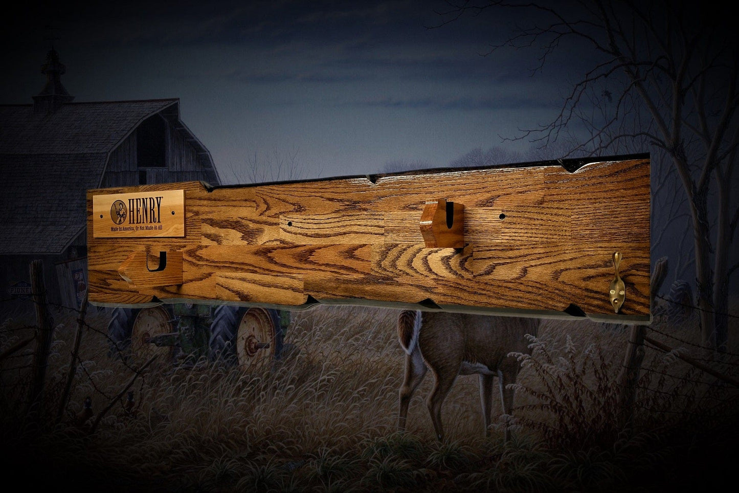 Walker Wood Gifts Rustic Lever Action Henry Rifle Display Faux Live Edge Oak  Gun Rack Cabin Décor Collectors Gift