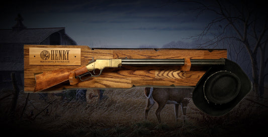 Walker Wood Gifts Rustic Lever Action Henry Rifle Display Faux Live Edge Oak  Gun Rack Cabin Décor Collectors Gift