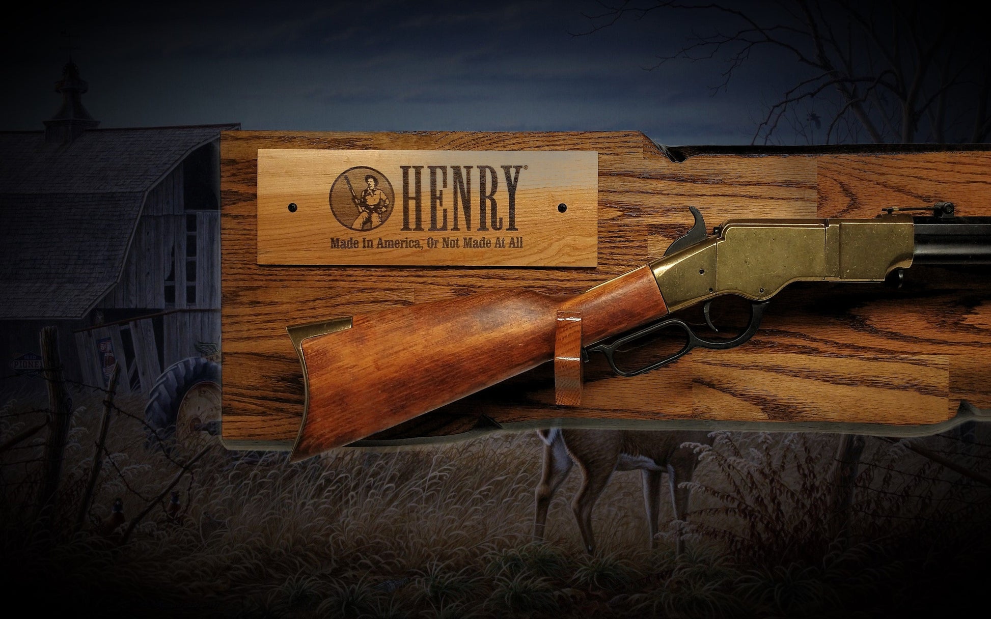 Walker Wood Gifts Rustic Lever Action Henry Rifle Display Faux Live Edge Oak  Gun Rack Cabin Décor Collectors Gift