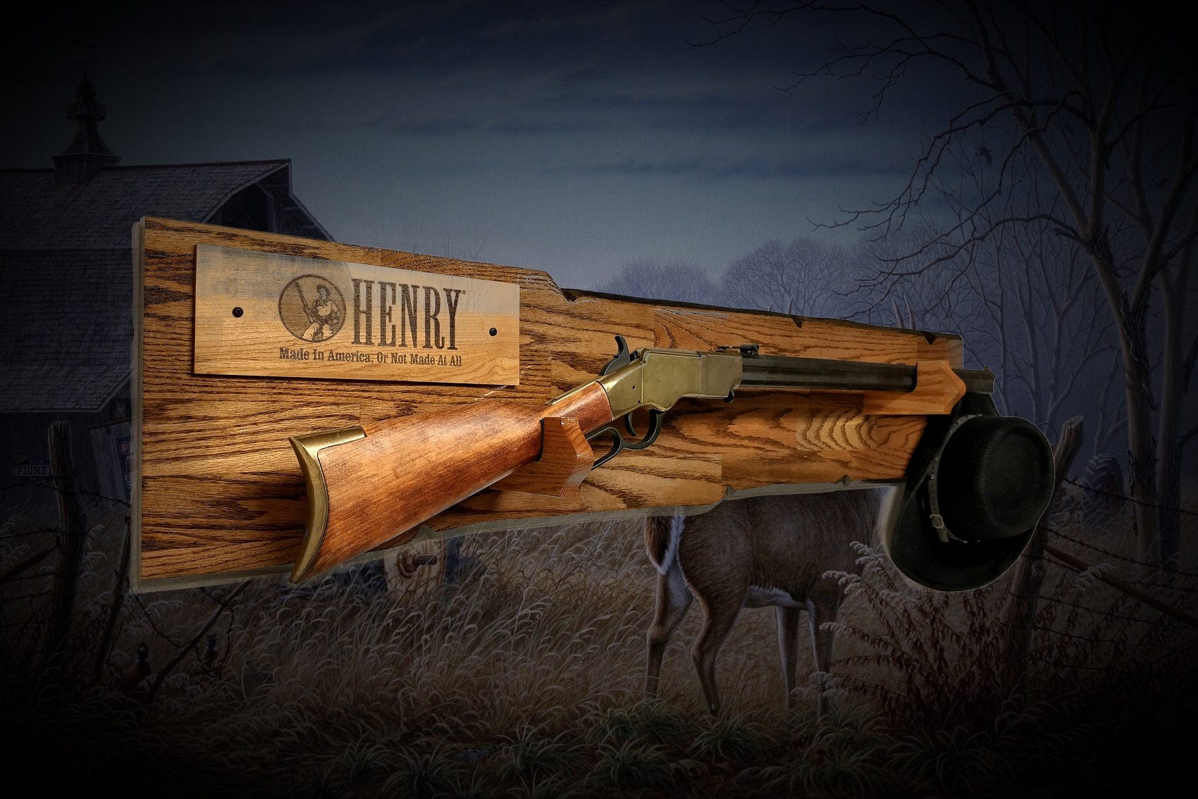 Walker Wood Gifts Rustic Lever Action Henry Rifle Display Faux Live Edge Oak  Gun Rack Cabin Décor Collectors Gift