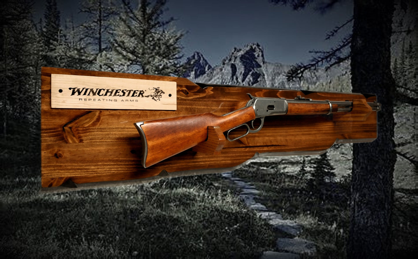 Walker Wood Gifts Rustic Lever Action Winchester Rifle Display Faux Live Edge Knotty Pine Gun Rack CabinDécor Collectors Gift