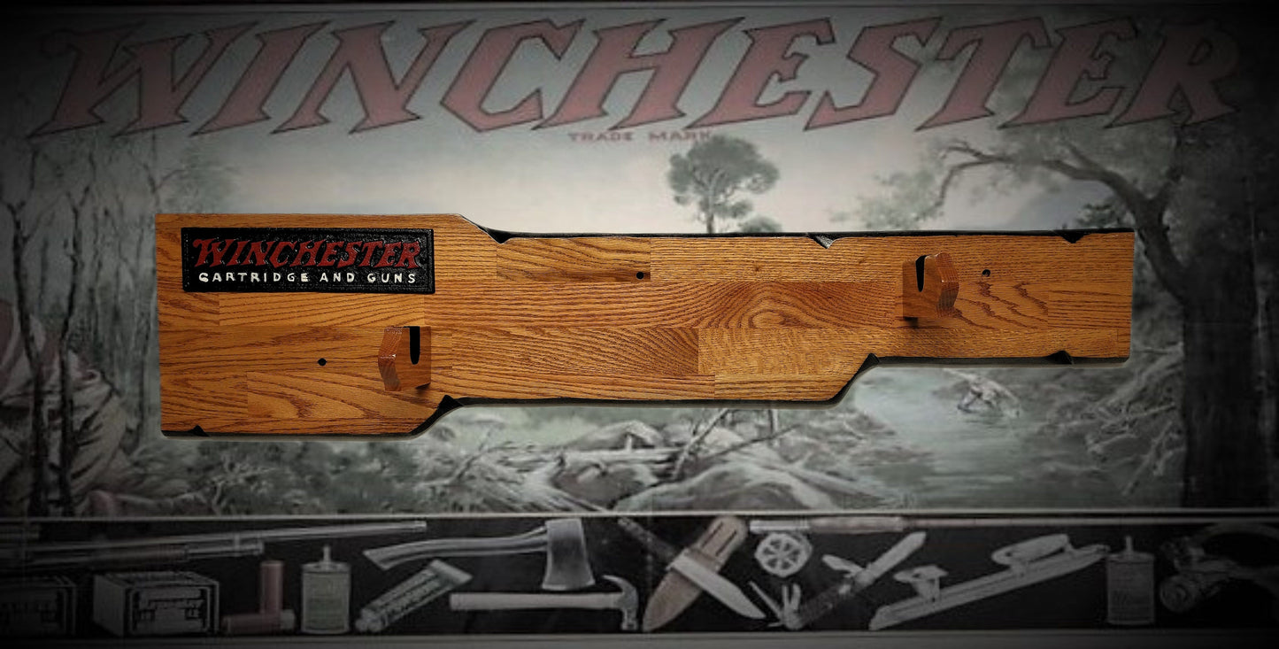 Walker Wood Gifts Rustic Lever Action Winchester Rifle Display Faux Live Edge Oak  Gun Rack Cabin Décor Collectors Gift