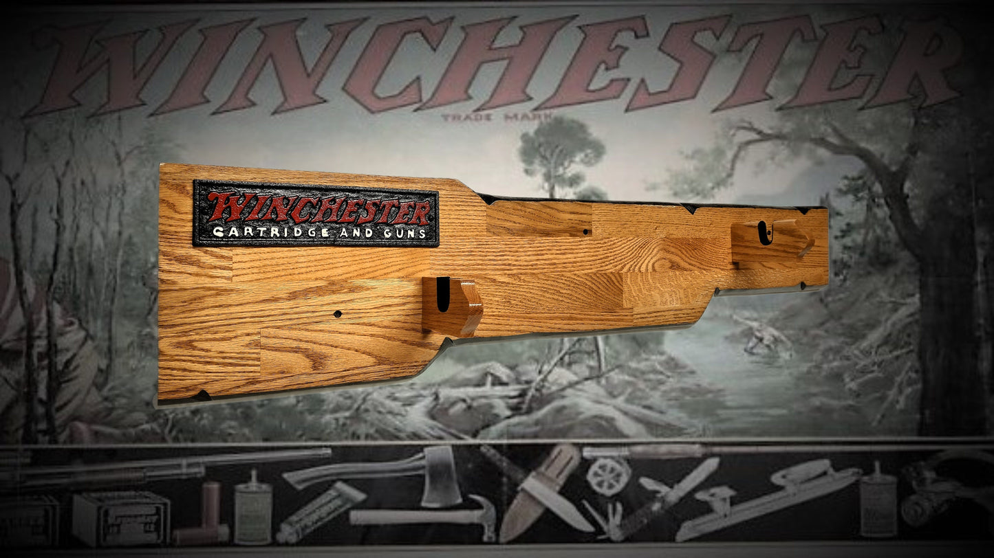 Walker Wood Gifts Rustic Lever Action Winchester Rifle Display Faux Live Edge Oak  Gun Rack Cabin Décor Collectors Gift