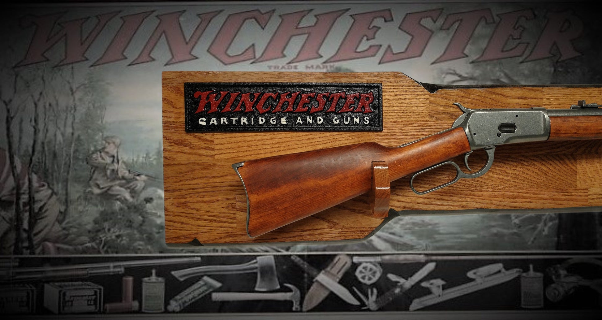 Walker Wood Gifts Rustic Lever Action Winchester Rifle Display Faux Live Edge Oak  Gun Rack Cabin Décor Collectors Gift