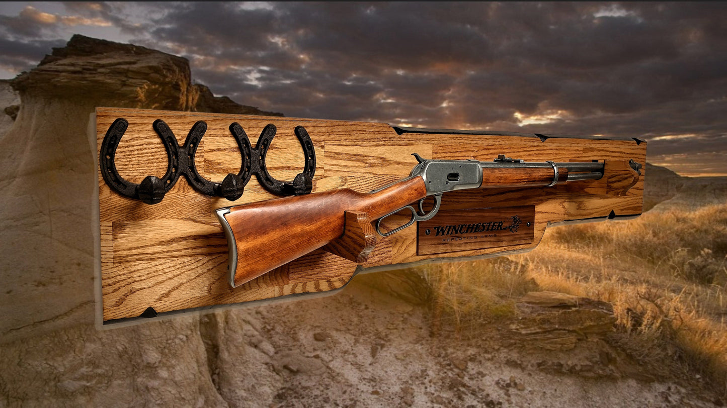 Walker Wood Gifts Rustic Lever Action Winchester Rifle Display Faux Live Edge Oak  Gun Rack Cabin Décor Collectors Gift